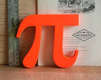 Day-Glo Flourescent Orange Mathmatical Pi Symbol - Handmade Laminated Hardwood.