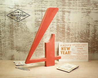 Number 4 - Typographic Wooden Letter - Rustic Red