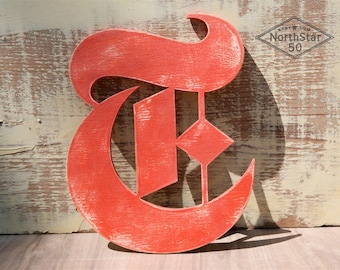 LARGE Rustic 'Old English' Letter 'T' - Painted Wood