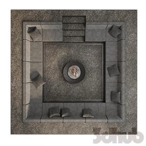 Premium verzonken vuurplaats 3D-model Buitenloungeruimte Achtertuin Patioarchitectuur Meubilair en grindscène 3ds Max FBX OBJ
