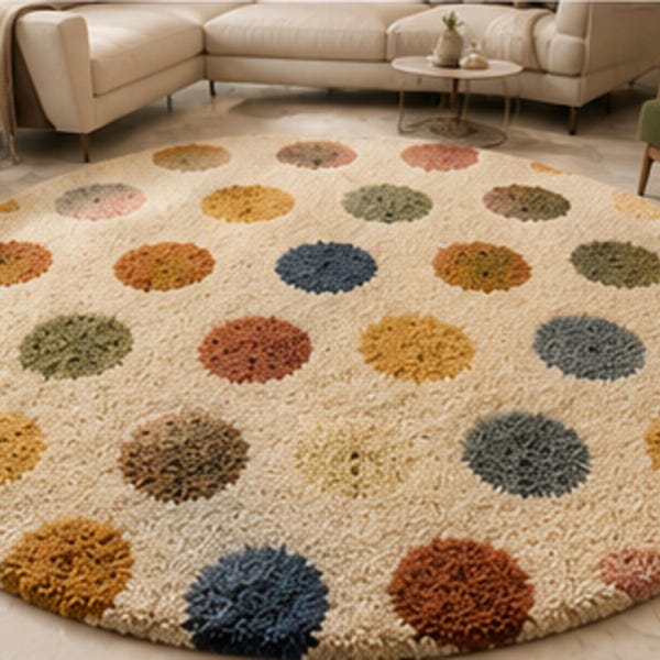 Handmade Tufted Polka Dot Round Rug – Plush Wool Area Carpet