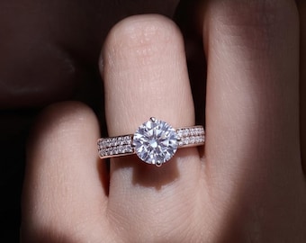 Anel solitário com diamante de 1 quilate cultivado em laboratório | Anel simples e elegante para ela | Ouro 14K/18K