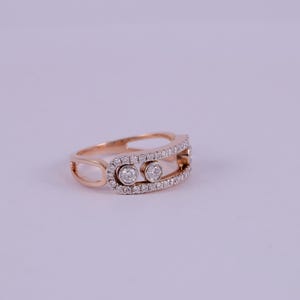 Rose Gold Open Frame Diamond Ring | Geometric Pavé, Floating Bezel Set Band image 2