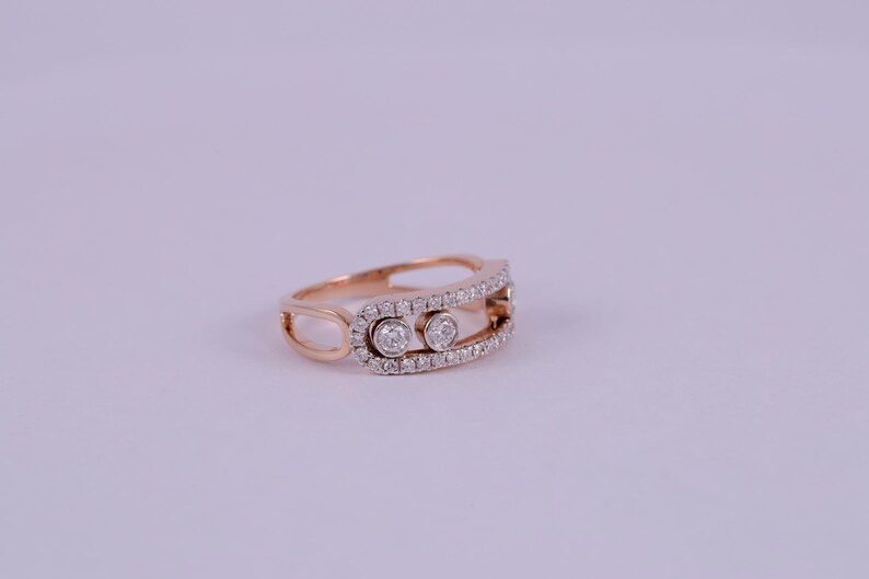 Rose Gold Open Frame Diamond Ring | Geometric Pavé, Floating Bezel Set Band image 2