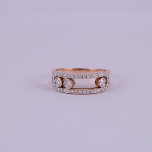 Rose Gold Open Frame Diamond Ring | Geometric Pavé, Floating Bezel Set Band image 4