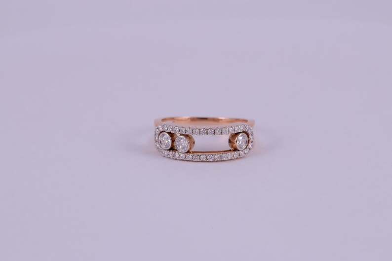 Rose Gold Open Frame Diamond Ring | Geometric Pavé, Floating Bezel Set Band image 4