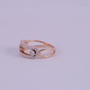 Rose Gold Open Frame Diamond Ring | Geometric Pavé, Floating Bezel Set Band image 5