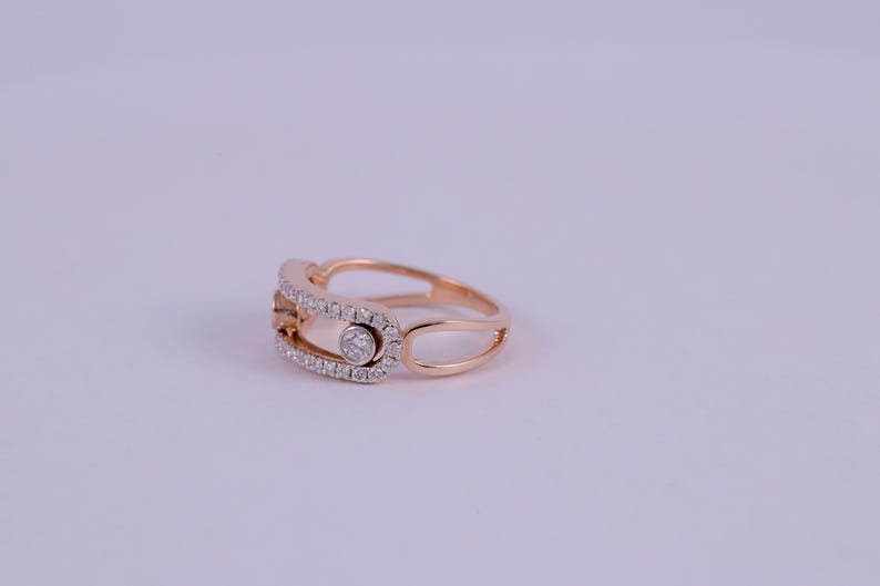Rose Gold Open Frame Diamond Ring | Geometric Pavé, Floating Bezel Set Band image 5