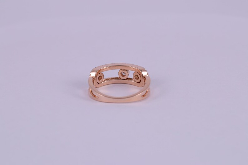 Rose Gold Open Frame Diamond Ring | Geometric Pavé, Floating Bezel Set Band image 3