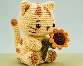 Amigurumi Cat Crochet Pattern | Tabby Kitty with Sunflower (PDF Download)