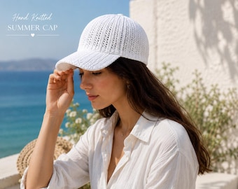 Cappello estivo lavorato a mano a maglia / Cappello da baseball all'uncinetto / Cappello da spiaggia traspirante e leggero