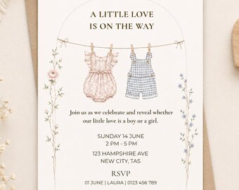 Boho Vintage Floral Gender Reveal Invitation Template (Digital Download)