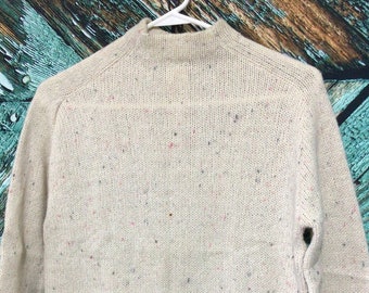 Vintage 60’s / 70’s Zippered Back Mock Neck Sweater Cream Multi Size Medium