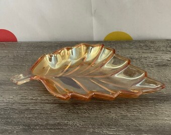 Mid Century Carnival Glass Leaf Dish Small Dish