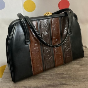 Bolso retro de los años 50, tipo cartera, en color negro y marrón