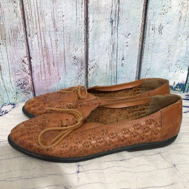 Leather Collection Woven Leather Flats Size 8.5 Tan Brown image 7