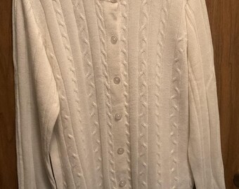 Cardigan vintage anni '90 di Sarah Morgan, bianco, con bottoni sul davanti