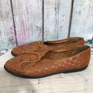 Leather Collection Woven Leather Flats Size 8.5 Tan Brown image 10