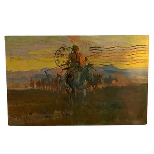 Cartolina postale degli anni '70 con timbro postale FIRMATA CM RUSSELL 1911 Cavalli rubati