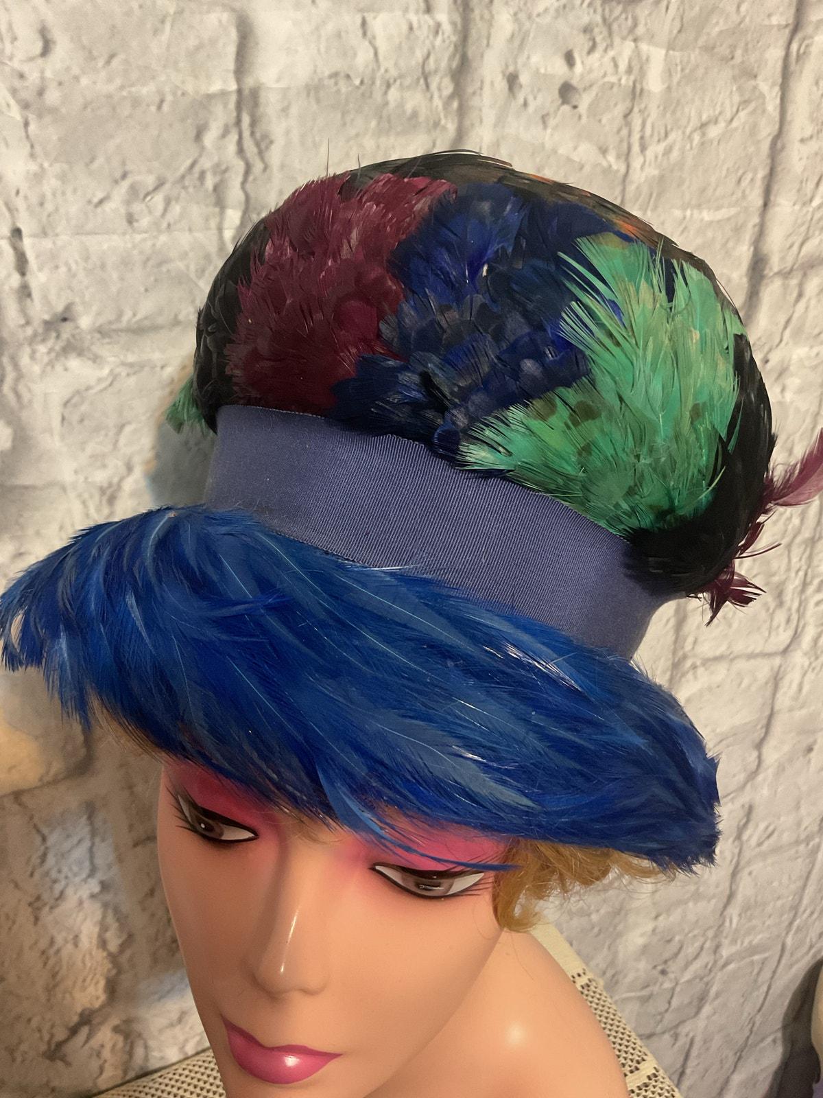 Vtg 50s Henry Pollack NYC Wool Felt Cloche Hat W/Feather & Ribbon Accent Vintage Women main image 2
