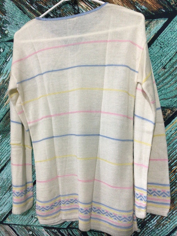 Vintage 70’s Sweater Fine Knit Scoop Neck Multi C… - image 9