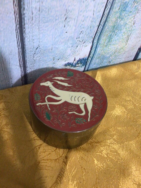 Vintage Brass Trinket Stash Box Enamel Design Top - image 7