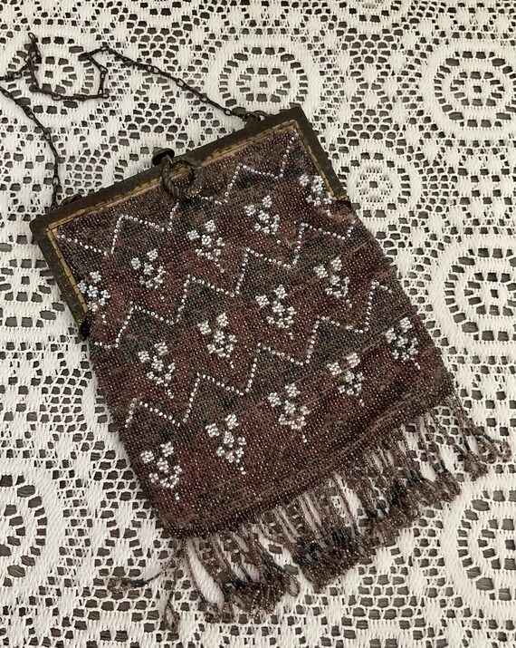 Antique Beaded Bag Victorian Fringe Bottom KISS Lo