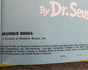 1960 Hardback Dr. Seuss One Fish Two Fish Red Fish Blue Fish - Etsy