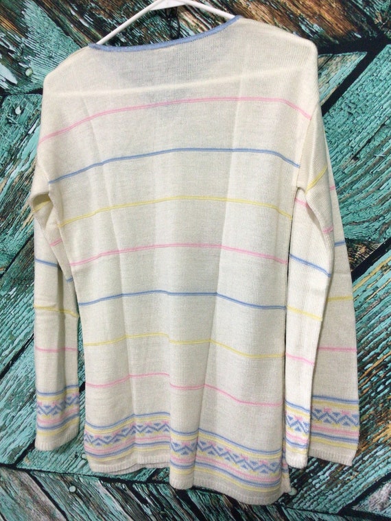 Vintage 70’s Sweater Fine Knit Scoop Neck Multi C… - image 7