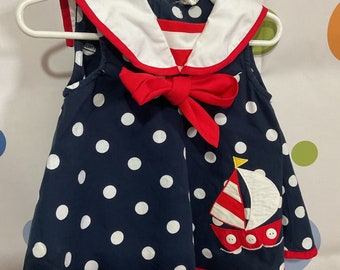 Robe marinière bébé fille vintage des années 80, taille 9 mois