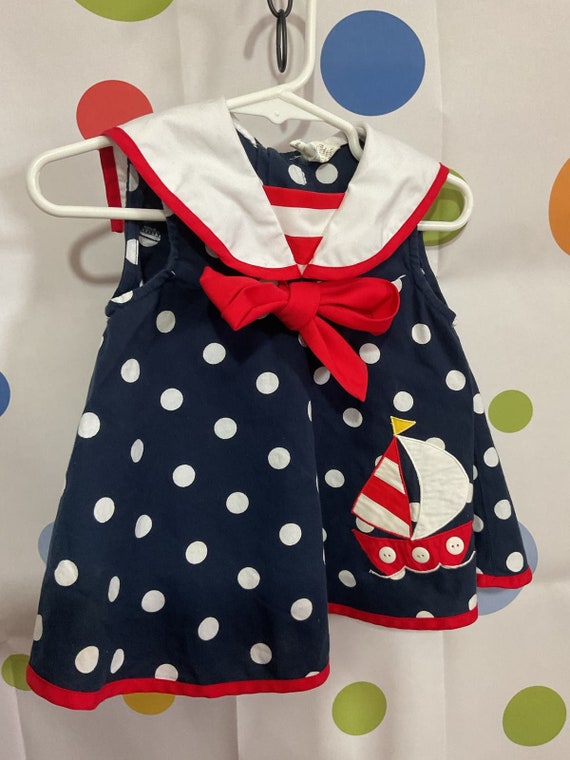 Vintage 80’s Baby Girl Sailor Dress Size 9 Months