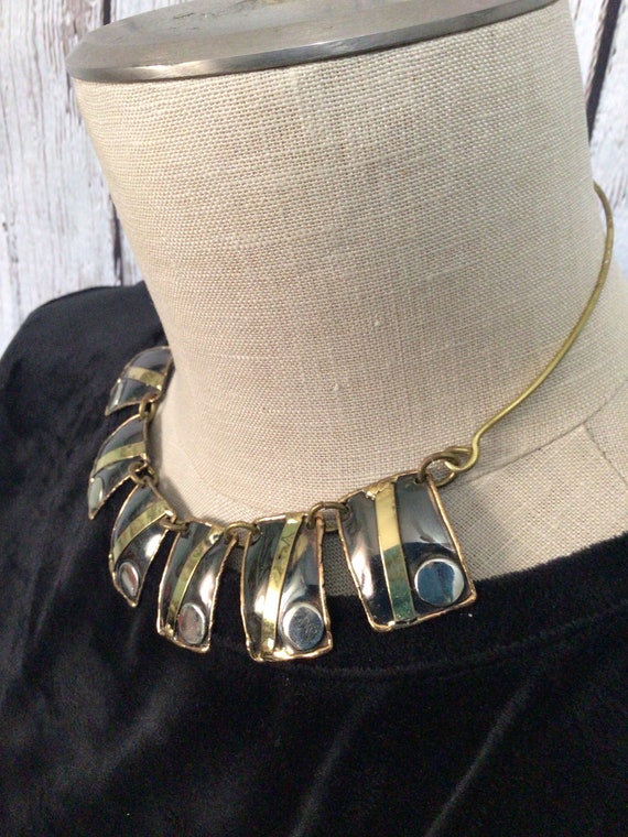 Vintage Artisan Metal Two Tone Necklace Choker St… - image 5