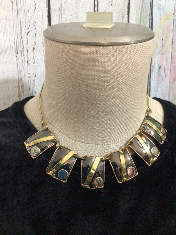 Vintage Artisan Metal Two Tone Necklace Choker St… - image 7