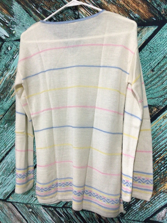 Vintage 70’s Sweater Fine Knit Scoop Neck Multi C… - image 3