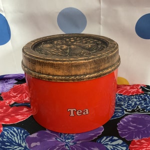 Vintage J. Cheinco Metal Tea Canister Orange Brown