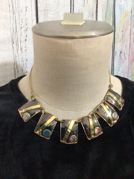 Vintage Artisan Metal Two Tone Necklace Choker St… - image 6