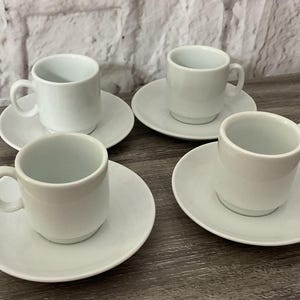 Vintage Porcelain Demitasse Cups & Saucers 4 PC Set White Expresso