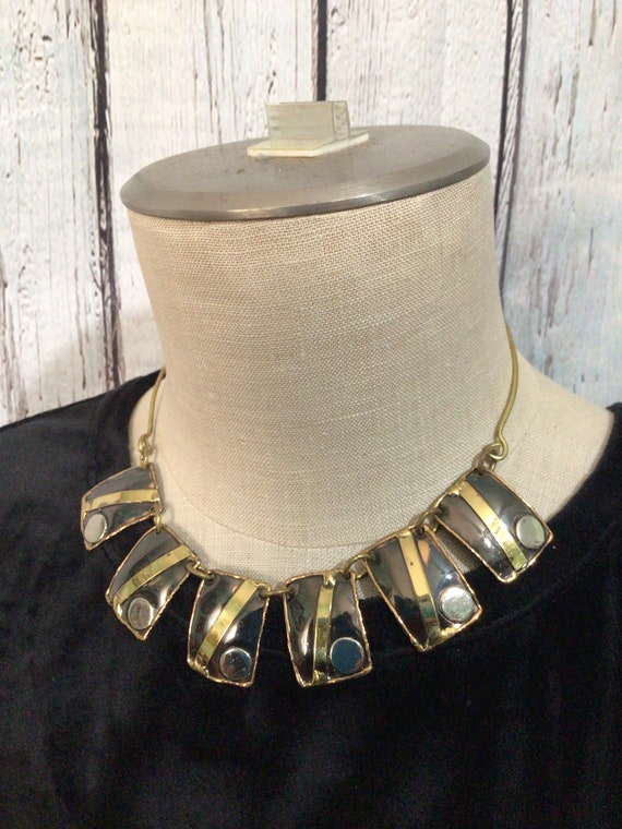 Vintage Artisan Metal Two Tone Necklace Choker St… - image 8