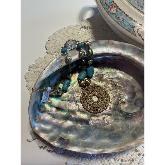 Collier Pendentif Lia Sophia - Cristaux Turquoise Sur File D'argent - Longueur Réglable 18 à 21 Pouces - Neuf Avec étiquette