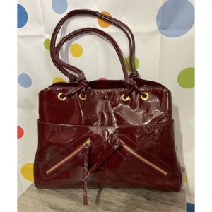 Grand sac Jane August Designer en cuir véritable fabriqué en Italie bordeaux verni