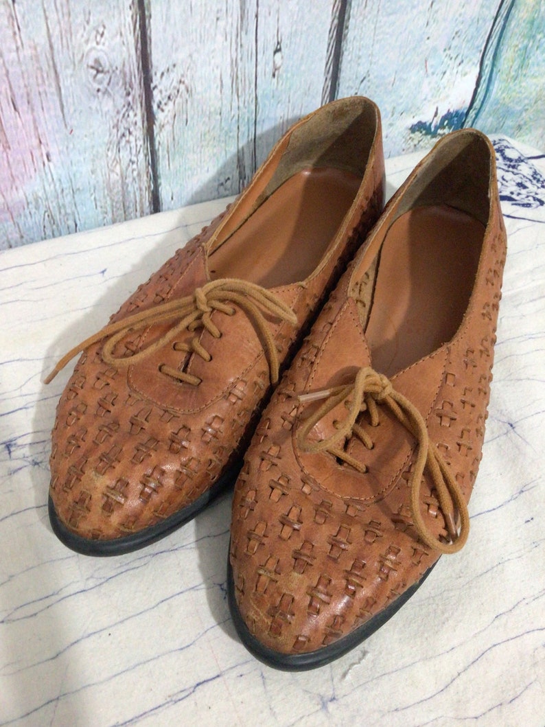Leather Collection Woven Leather Flats Size 8.5 Tan Brown image 6