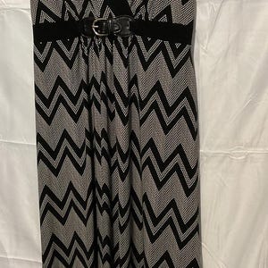 Susan Lawrence 2X Sleeveless Belted Dress Black White