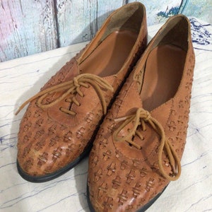 Leather Collection Woven Leather Flats Size 8.5 Tan Brown image 8