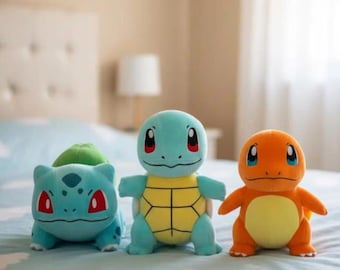 Set of 3 Kanto Starter Pokemon Plush Set - Bulbasaur Squirtle Charmander Cute Soft Plush Toy