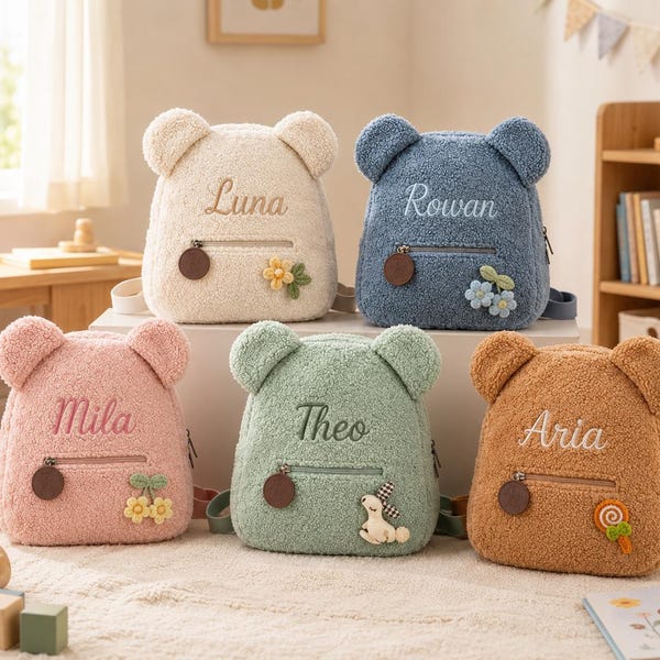 Personalized Teddy Backpack – Custom Embroidered Plush Bag for Toddlers