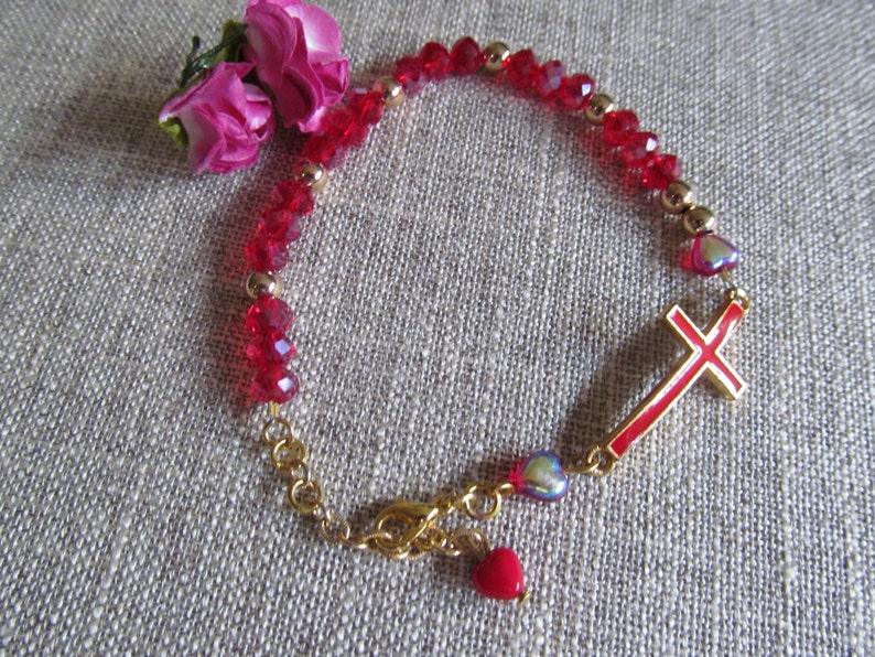 Heart Red Cross Bracelet Etsy