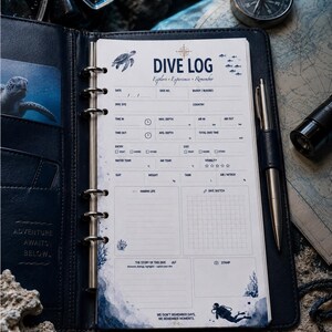 Carnet de plongée numérique pour bloc-notes A5 | Page de journal de plongée (téléchargement numérique)