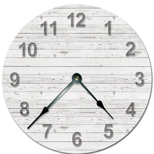 WHITE WOOD BOARDS Printed Image Custom Large Wall Clock 12&quot; or 15&quot;, Silent Non-Ticking, Perfect for Bedroom, Living Room or Office - 2021-16