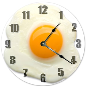 10.5" SUNNY SIDE UP Egg Clock - Round Wall Clock - Food Clock - Kitchen Clock - Clock Gift - Large 10.5" Wall Clock - Home Decor - 3225