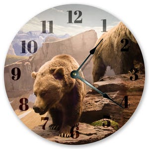 10.5&quot; GRIZZLY BEAR CLOCK - Animal Clock - Round Wall Clock - Cabin Decor - Large 10.5&quot; Wall Clock - Home Décor Clock - 3182